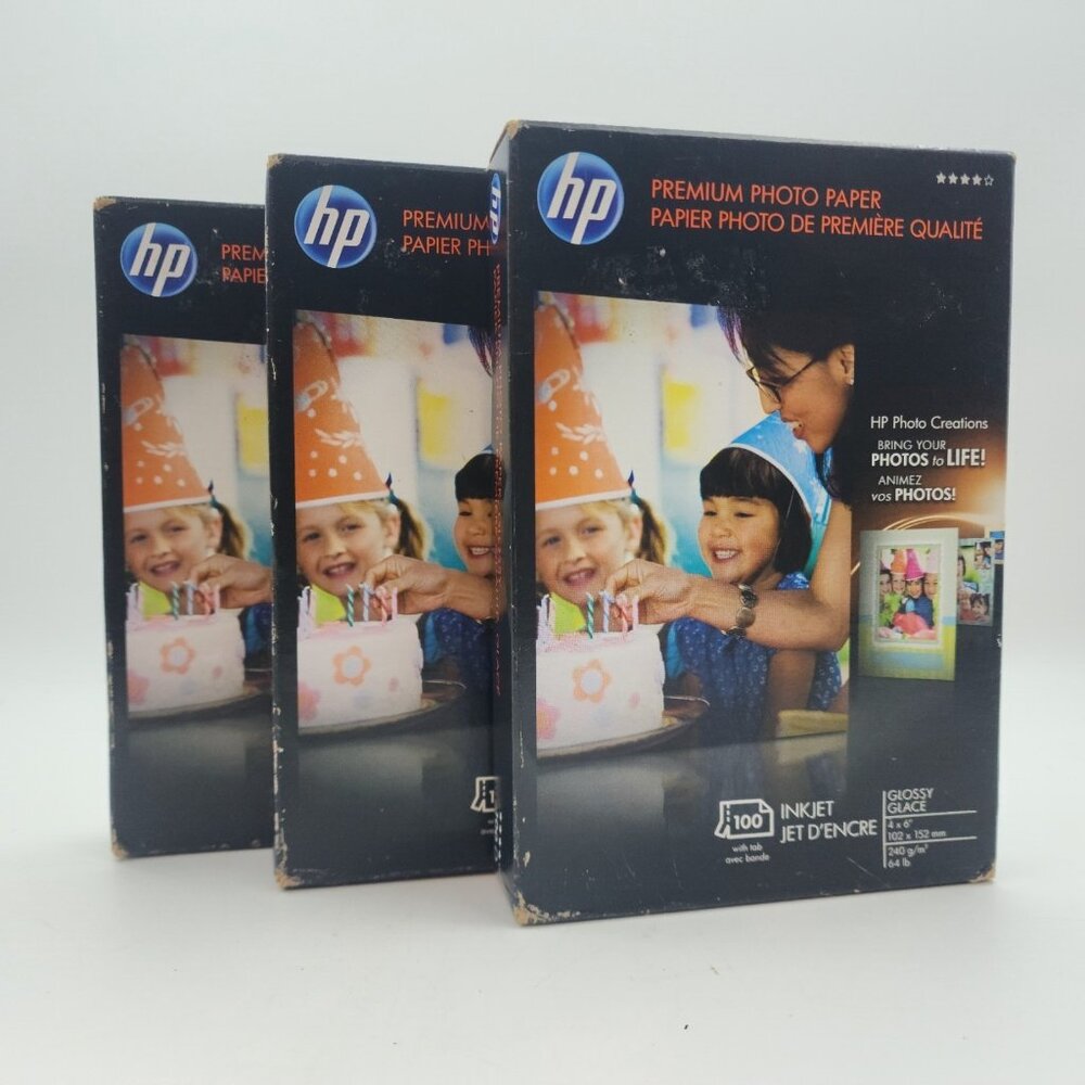 HP Premium Photo Paper Inkjet Glossy Glace 100 Count 4x6 in Lot of 3 Q1990A